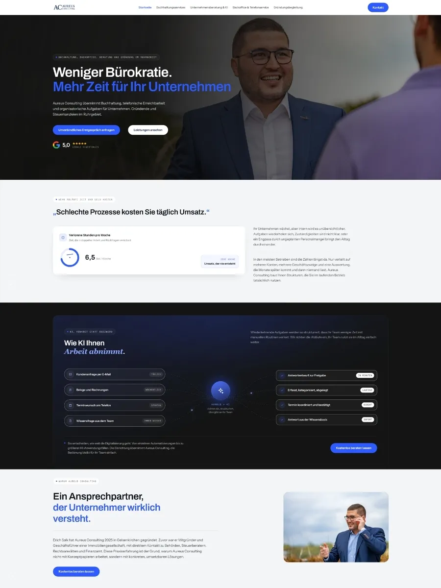 Neue Website von Aureus Consulting, von uns erstellt