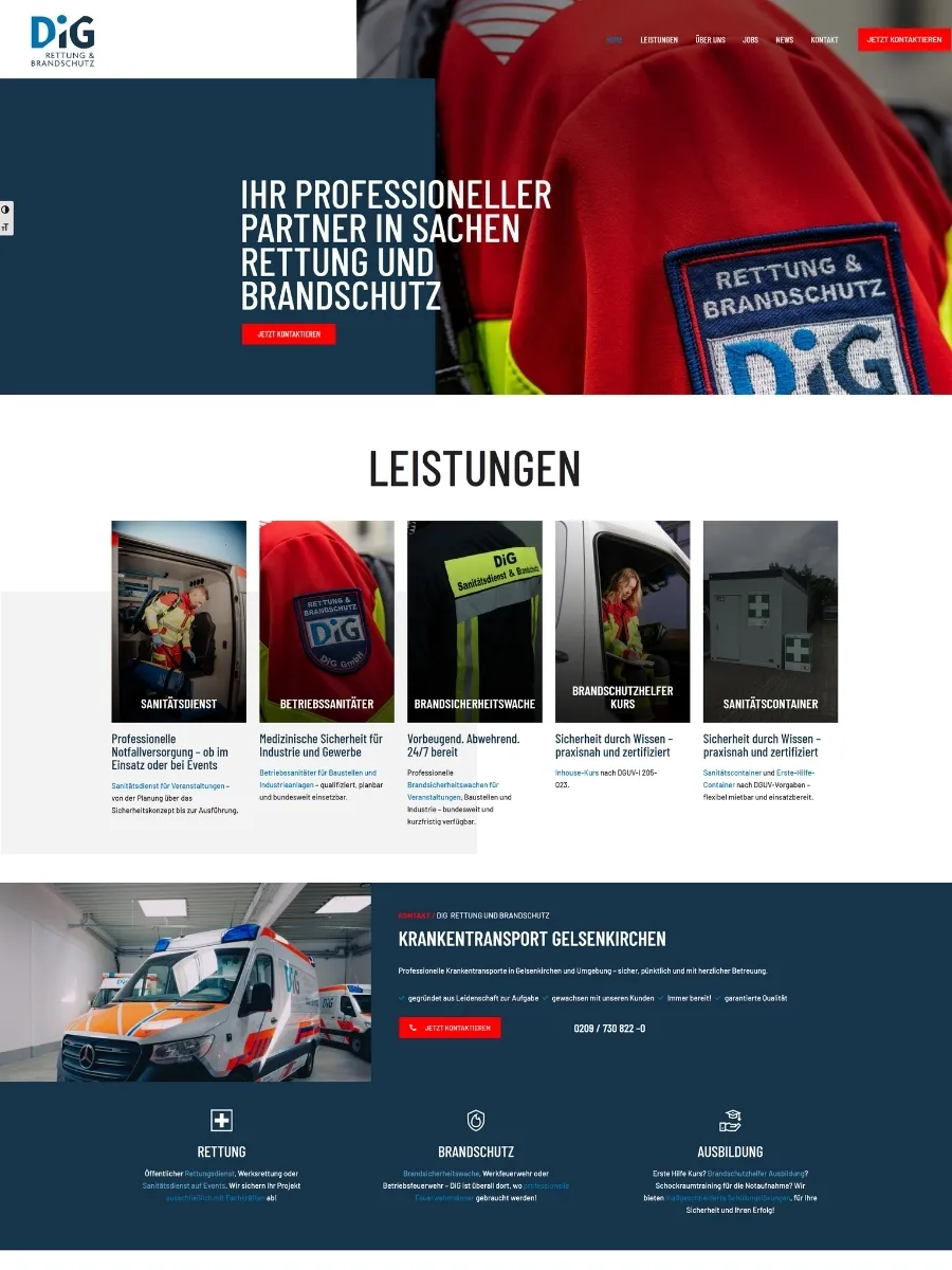 Neue Website von DiG GmbH Rettung & Brandschutz, von uns erstellt